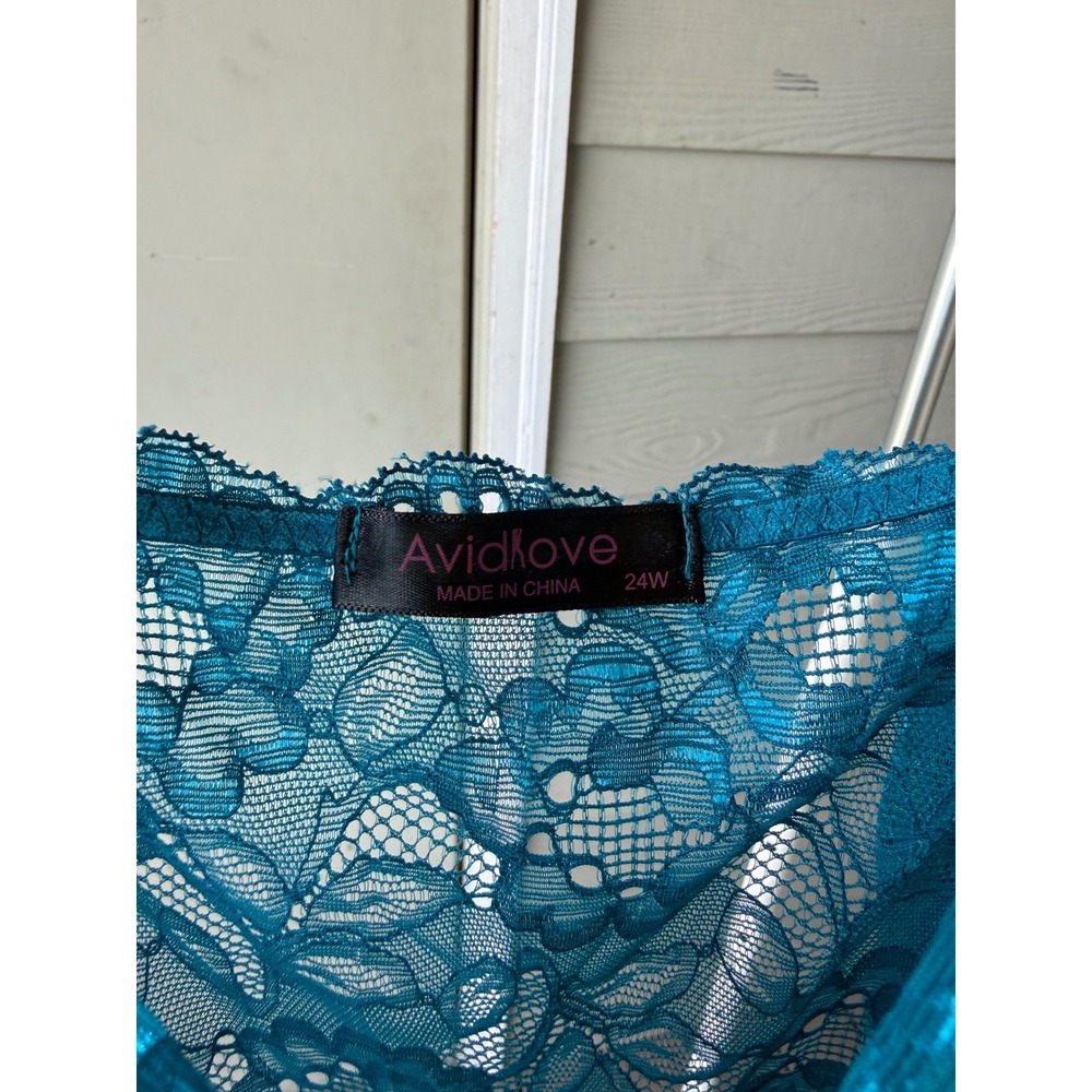 Avidlove Teal Lace Mesh Maxi Nightgown Lingerie Dress Plus Size 24W Whimsygoth - Picture 3 of 8